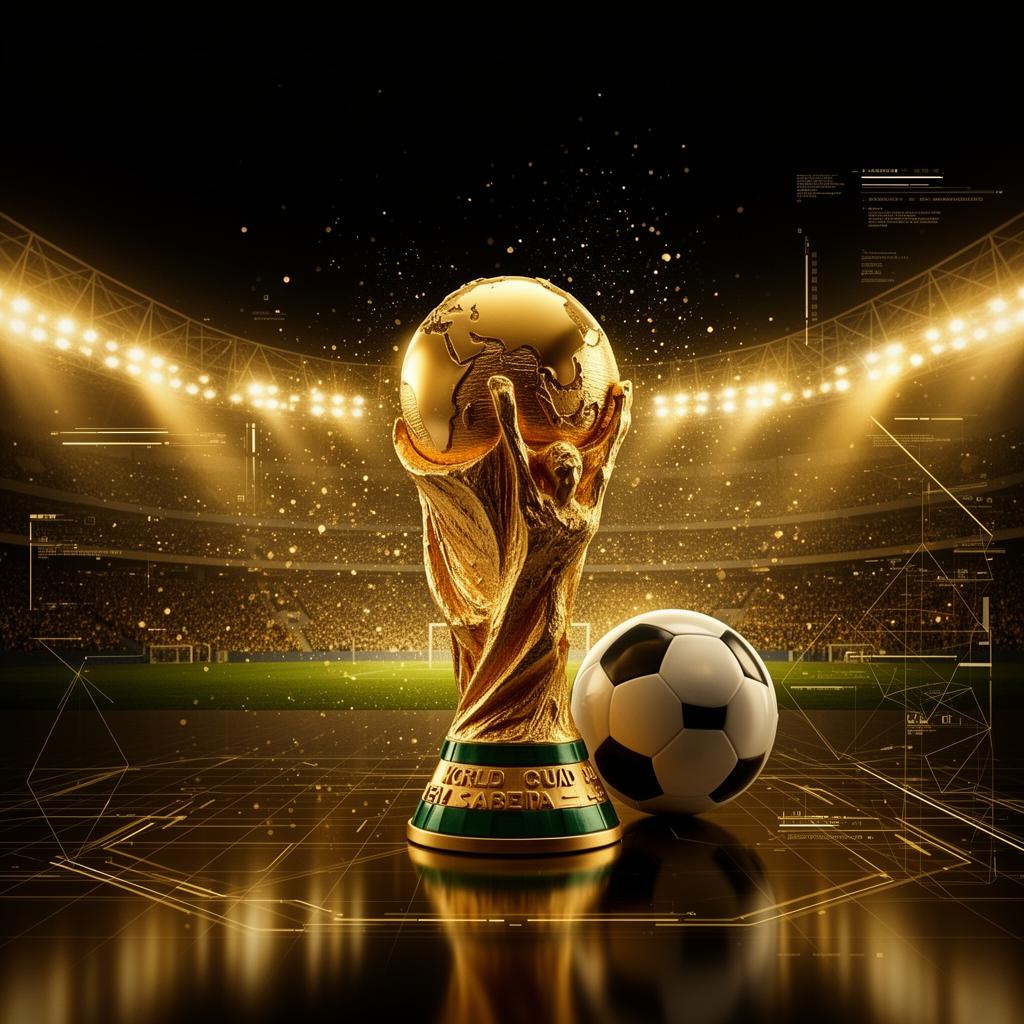 Troféu dourado em estádio iluminado durante a final da Copa